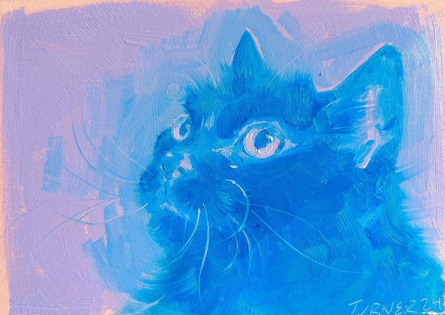 Tina in Blue and Violet - 5 x 7 inch original oil painting on panel