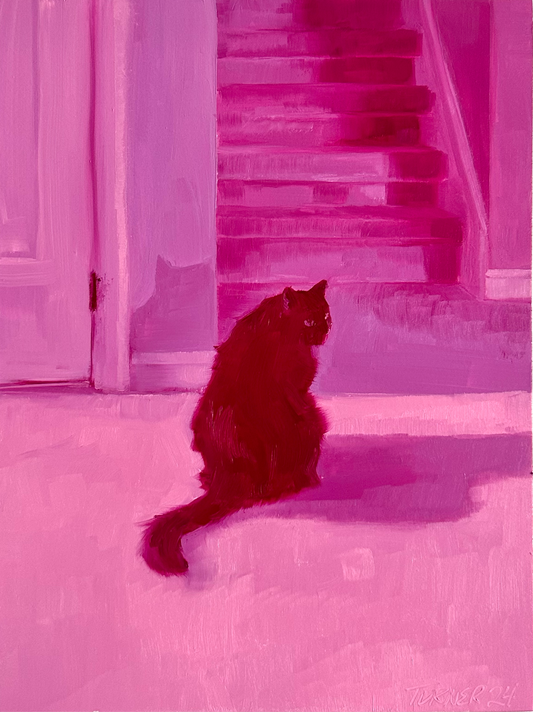 Tina by the Stairs - 12 x 9 inch original oil on panel