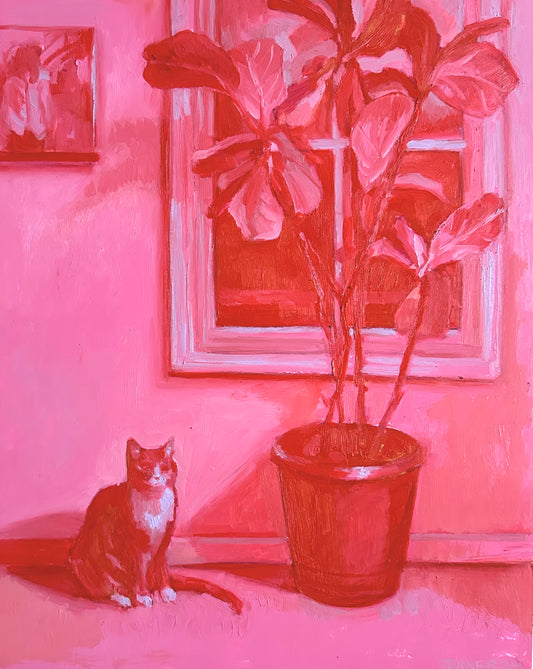 Pokie and a Fig Tree - 20 x 16 inch original oil on panel