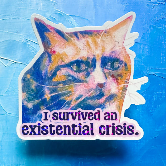 I Survived an Existential Crisis - Glossy Glitter Vinyl Sticker