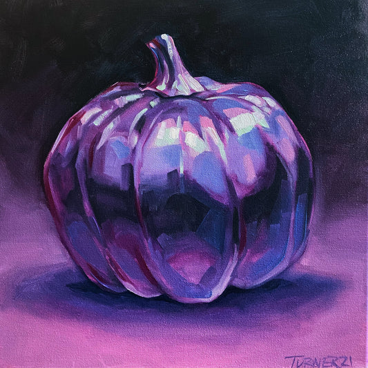 Violet Pumpkin, original 16 x 16 inch oil painting on canvas