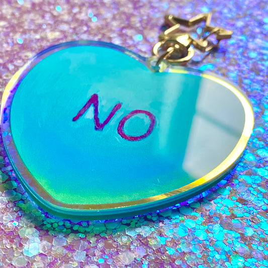 “No” Iridescent Acrylic Keychain Charm 2.5 inch