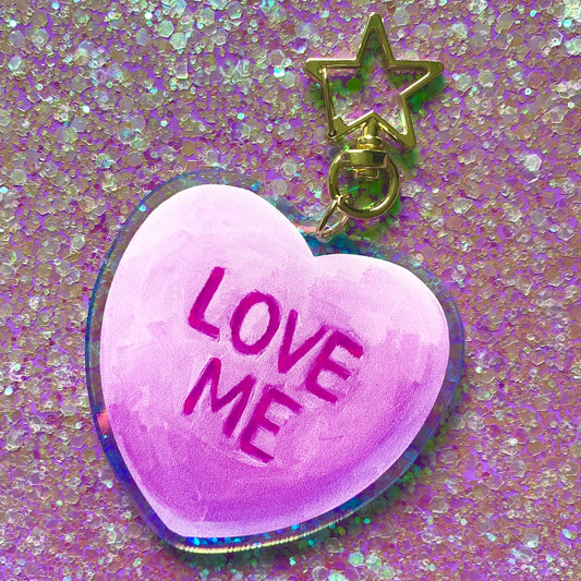 “Love Me” Iridescent Acrylic Keychain Charm 2.5 inch