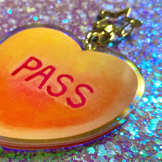 “Pass” Iridescent Acrylic Keychain Charm 2.5 inch