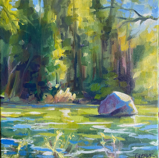 River’s Edge, original 12 x 12 inch oil on canvas